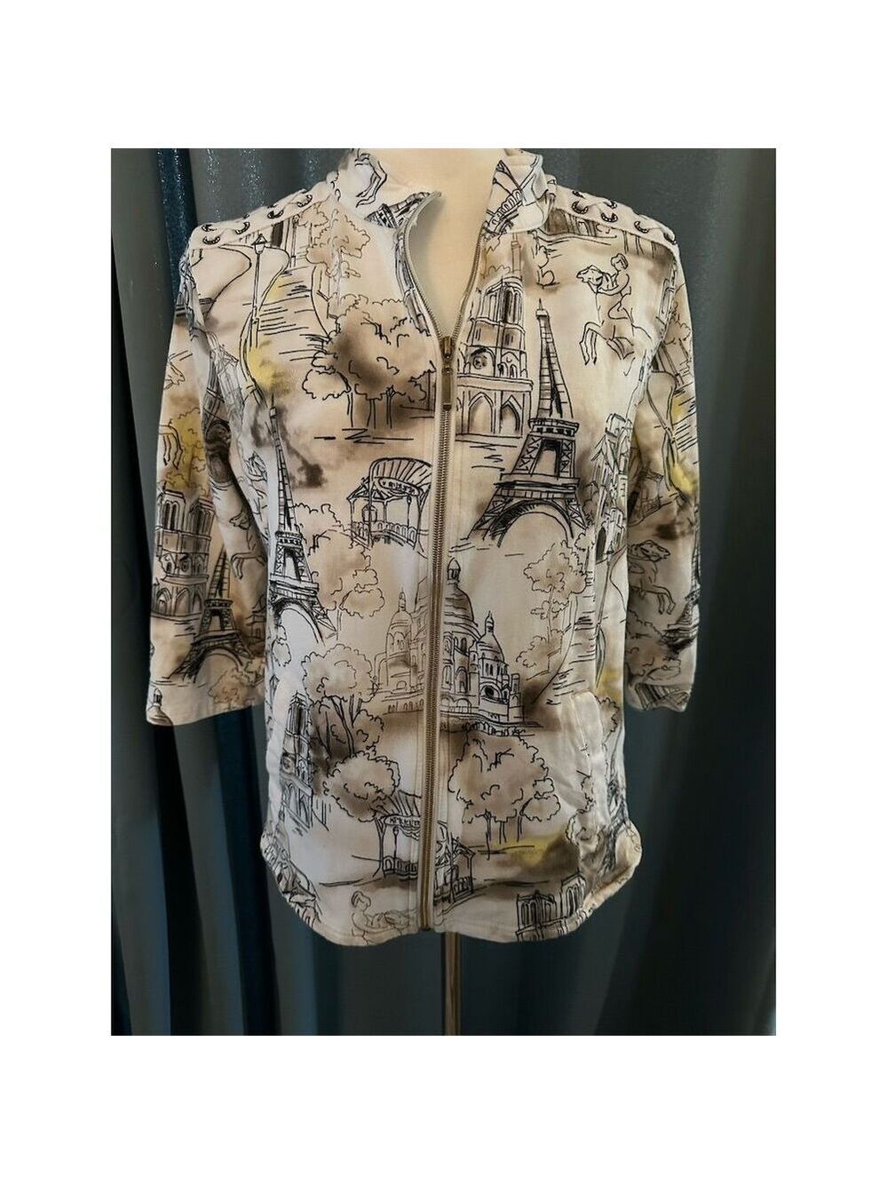 Women's XL Paris Travel Graphic Print Jacket Multicolor 3/4 Sleeve